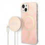 Guess GUBPP14MH4EACSP Kuori + langaton laturi Apple iPhone 14 Plus / iPhone 15 Plus, pinkki, hardcase, 4G Print, MagSafe