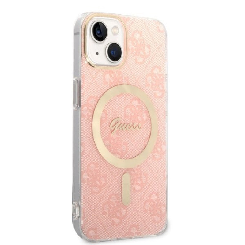 Guess GUBPP14MH4EACSP Kuori + langaton laturi Apple iPhone 14 Plus / iPhone 15 Plus, pinkki, hardcase, 4G Print, MagSafe