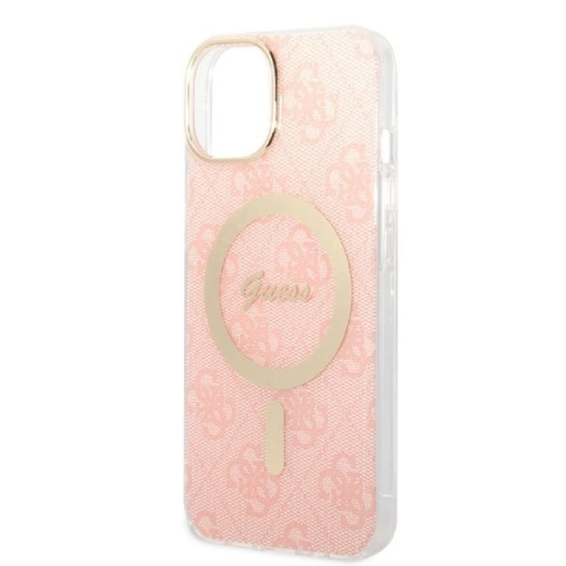 Guess GUBPP14MH4EACSP Kuori + langaton laturi Apple iPhone 14 Plus / iPhone 15 Plus, pinkki, hardcase, 4G Print, MagSafe
