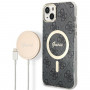 Guess GUBPP14MH4EACSK Kuori + langaton laturi Apple iPhone 14 Plus / iPhone 15 Plus musta hardcase, 4G Print, MagSafe