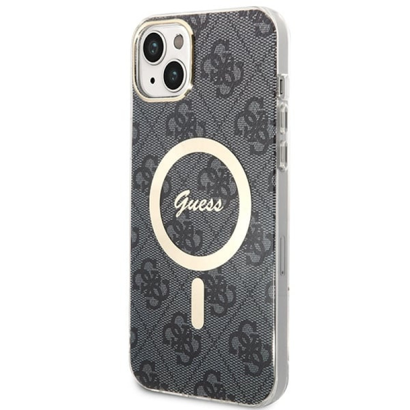 Guess GUBPP14MH4EACSK Kuori + langaton laturi Apple iPhone 14 Plus / iPhone 15 Plus musta hardcase, 4G Print, MagSafe