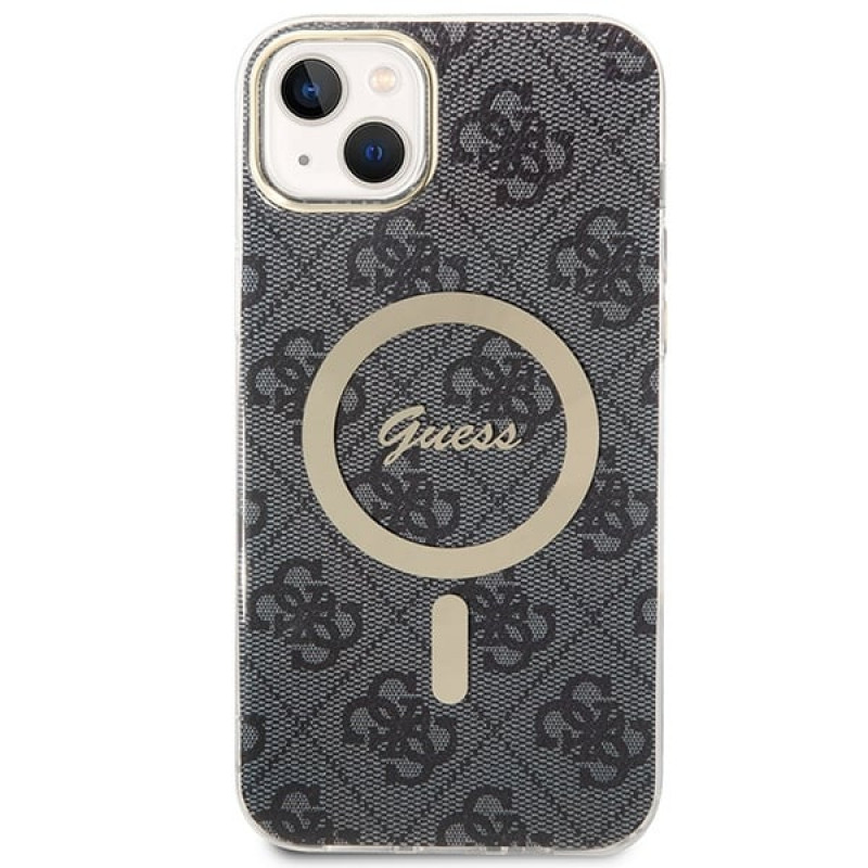 Guess GUBPP14MH4EACSK Kuori + langaton laturi Apple iPhone 14 Plus / iPhone 15 Plus musta hardcase, 4G Print, MagSafe