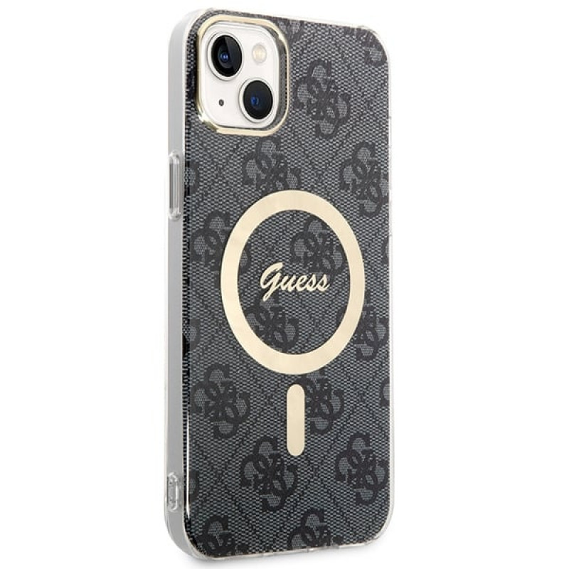Guess GUBPP14MH4EACSK Kuori + langaton laturi Apple iPhone 14 Plus / iPhone 15 Plus musta hardcase, 4G Print, MagSafe