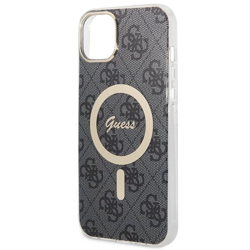 Guess GUBPP14MH4EACSK Kuori + langaton laturi Apple iPhone 14 Plus / iPhone 15 Plus musta hardcase, 4G Print, MagSafe