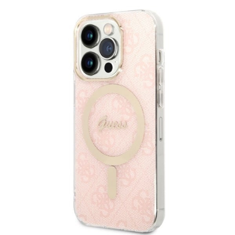 Guess GUBPP14LH4EACSP Case + Wireless Charger Apple iPhone 14 Pro vaaleanpunainen hardcase, 4G Print, MagSafe