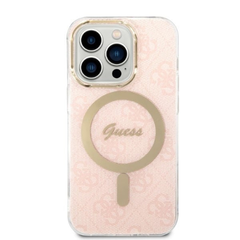 Guess GUBPP14LH4EACSP Case + Wireless Charger Apple iPhone 14 Pro vaaleanpunainen hardcase, 4G Print, MagSafe