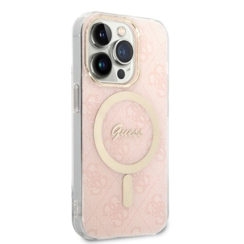 Guess GUBPP14LH4EACSP Case + Wireless Charger Apple iPhone 14 Pro vaaleanpunainen hardcase, 4G Print, MagSafe