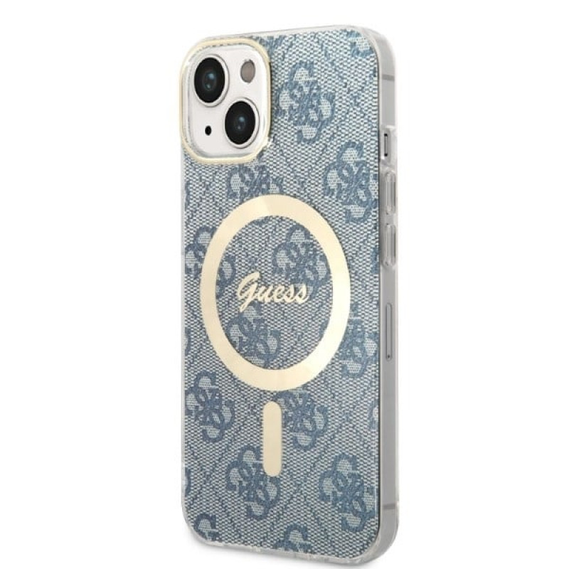 Guess GUBPP14MH4EACSB Kuori + langaton laturi Apple iPhone 14 Plus / iPhone 15 Plus sininen hardcase, 4G Print, MagSafe