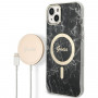 Guess GUBPP14MHMEACSK kuori + langaton laturi Apple iPhone 14 Plus / iPhone 15 Plus musta, hardcase, Marble, MagSafe