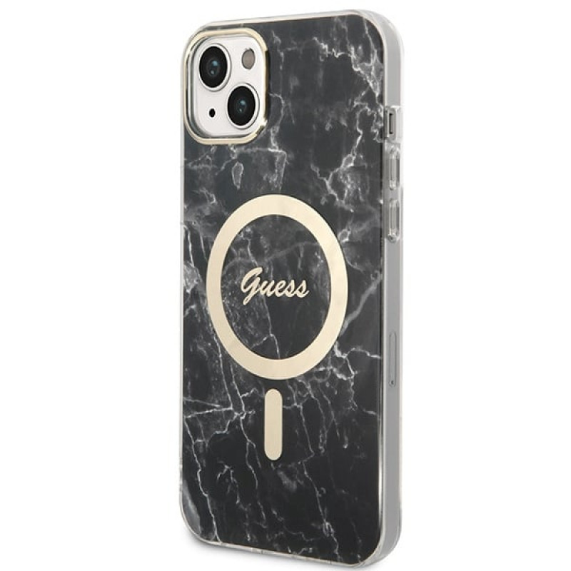 Guess GUBPP14MHMEACSK kuori + langaton laturi Apple iPhone 14 Plus / iPhone 15 Plus musta, hardcase, Marble, MagSafe