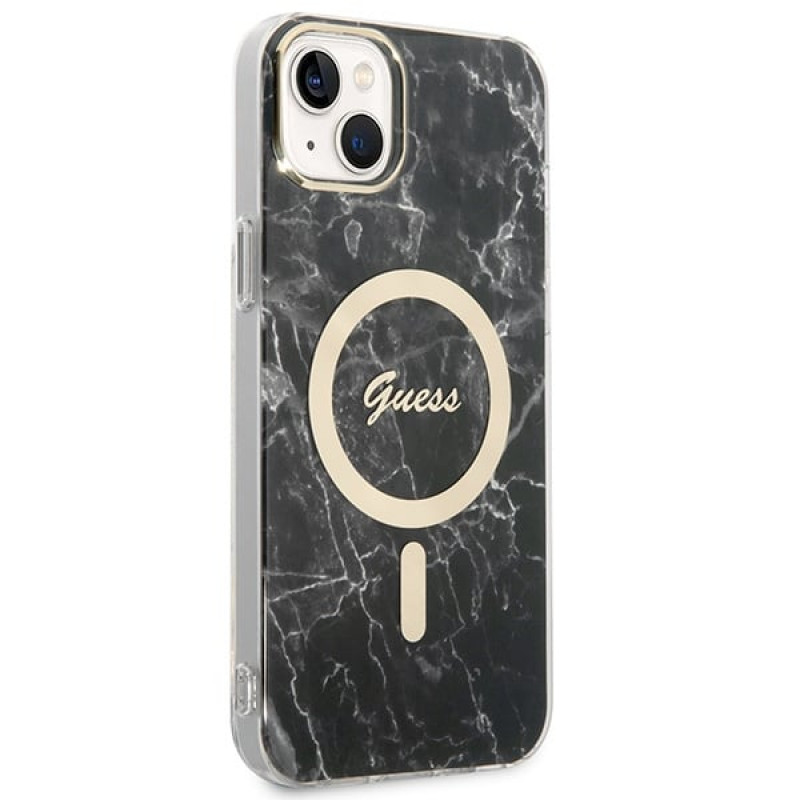Guess GUBPP14MHMEACSK kuori + langaton laturi Apple iPhone 14 Plus / iPhone 15 Plus musta, hardcase, Marble, MagSafe