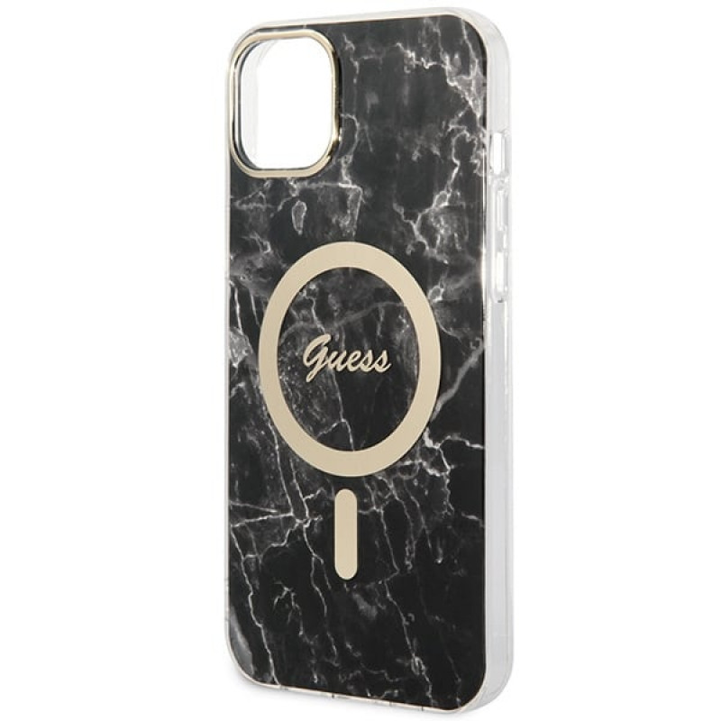 Guess GUBPP14MHMEACSK kuori + langaton laturi Apple iPhone 14 Plus / iPhone 15 Plus musta, hardcase, Marble, MagSafe