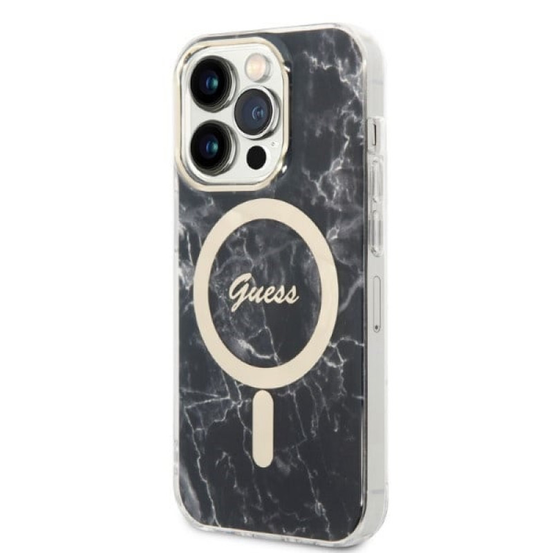 Guess GUBPP14XHMEACSK kuori + langaton laturi Apple iPhone 14 Pro Max musta hardcase, Marble, MagSafe