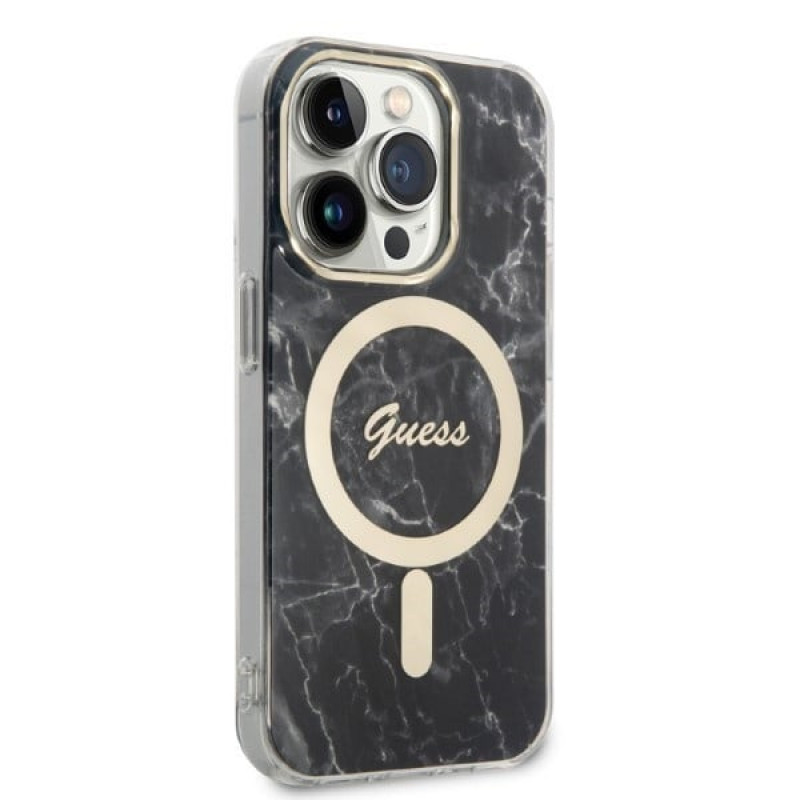 Guess GUBPP14XHMEACSK kuori + langaton laturi Apple iPhone 14 Pro Max musta hardcase, Marble, MagSafe