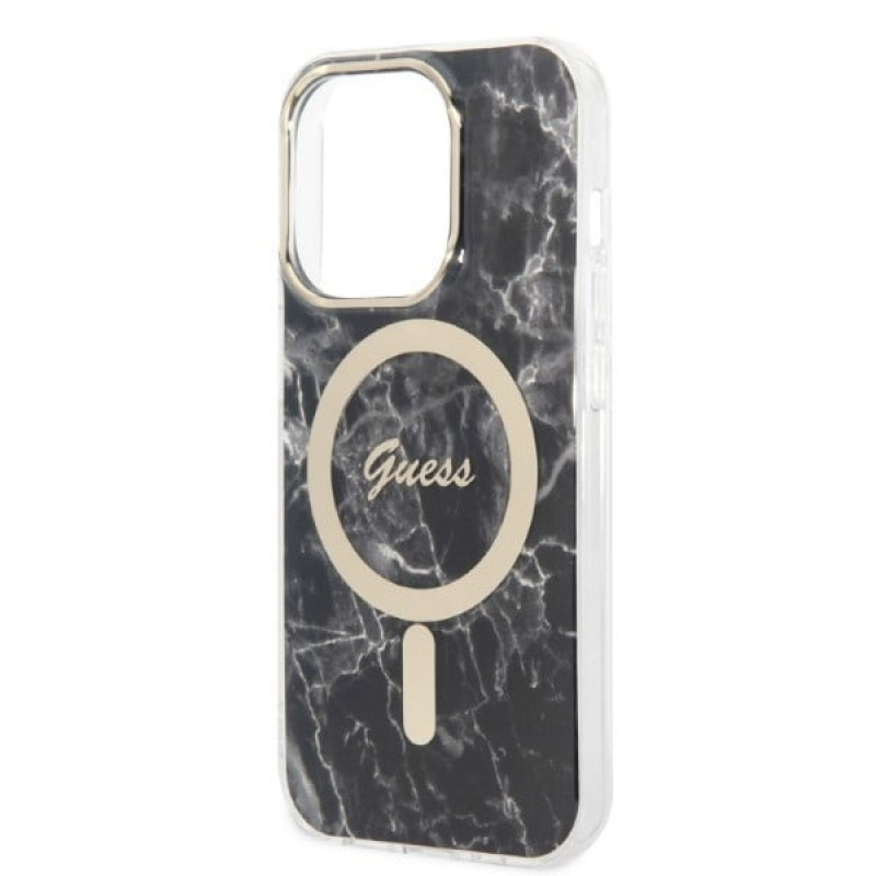 Guess GUBPP14XHMEACSK kuori + langaton laturi Apple iPhone 14 Pro Max musta hardcase, Marble, MagSafe