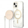 Guess GUBPP14MHMEACSH kuori + langaton laturi Apple iPhone 14 Plus / iPhone 15 Plus, valkoinen, hardcase, Marble, MagSafe