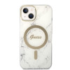 Guess GUBPP14MHMEACSH kuori + langaton laturi Apple iPhone 14 Plus / iPhone 15 Plus, valkoinen, hardcase, Marble, MagSafe