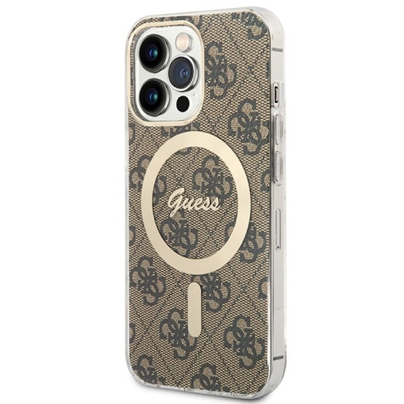 Guess GUBPP13LH4EACSW Kuori + langaton laturi Apple iPhone 13 Pro ruskea hardcase, 4G Print, MagSafe