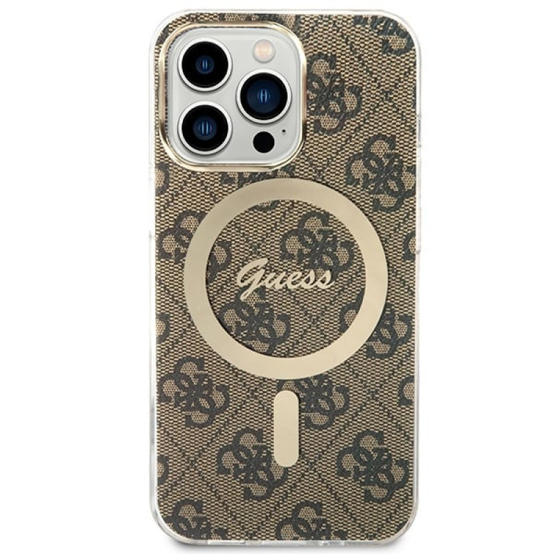 Guess GUBPP13LH4EACSW Kuori + langaton laturi Apple iPhone 13 Pro ruskea hardcase, 4G Print, MagSafe