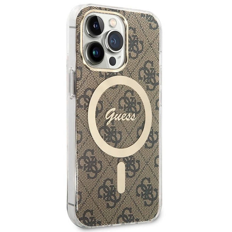 Guess GUBPP13LH4EACSW Kuori + langaton laturi Apple iPhone 13 Pro ruskea hardcase, 4G Print, MagSafe