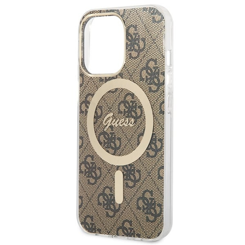 Guess GUBPP13LH4EACSW Kuori + langaton laturi Apple iPhone 13 Pro ruskea hardcase, 4G Print, MagSafe