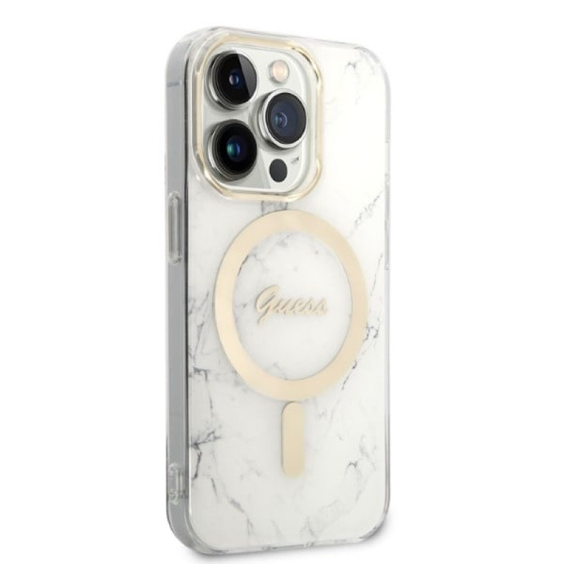 Guess GUBPP14LHMEACSH kuori + langaton laturi Apple iPhone 14 Pro valkoinen hardcase, Marble, MagSafe