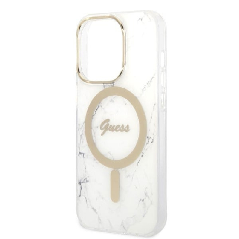 Guess GUBPP14LHMEACSH kuori + langaton laturi Apple iPhone 14 Pro valkoinen hardcase, Marble, MagSafe
