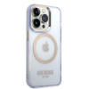 Guess GUHMP14XHTCMU Apple iPhone 14 Pro Max violetti kova kuori, Gold Outline Translucent, MagSafe