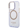 Guess GUHMP14XHTCMU Apple iPhone 14 Pro Max violetti kova kuori, Gold Outline Translucent, MagSafe