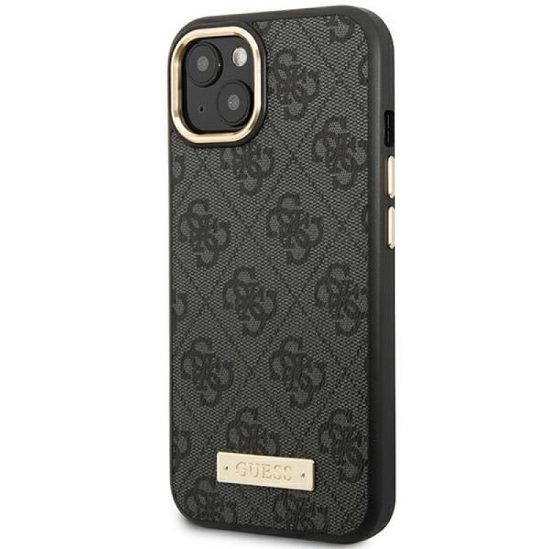 Guess GUHMP14MU4GPRK Apple iPhone 14 Plus / 15 Plus musta kova kuori, 4G Logo Plate, MagSafe
