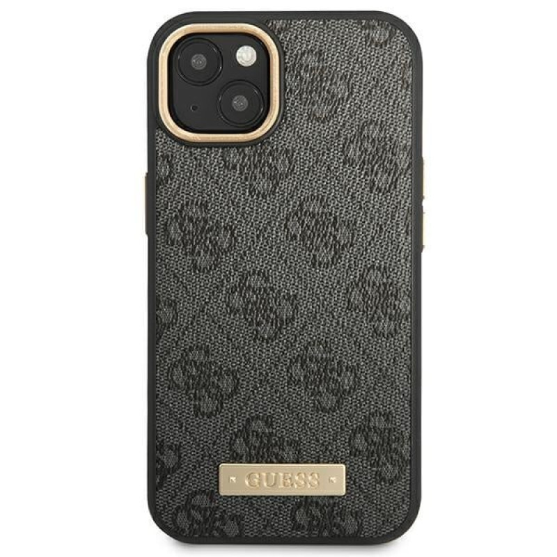 Guess GUHMP14MU4GPRK Apple iPhone 14 Plus / 15 Plus musta kova kuori, 4G Logo Plate, MagSafe
