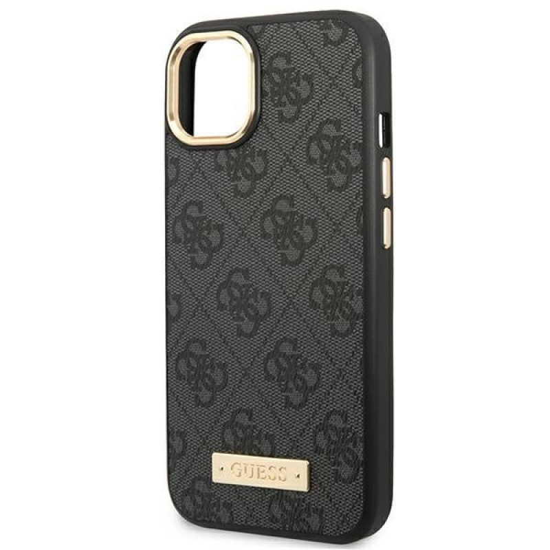 Guess GUHMP14MU4GPRK Apple iPhone 14 Plus / 15 Plus musta kova kuori, 4G Logo Plate, MagSafe