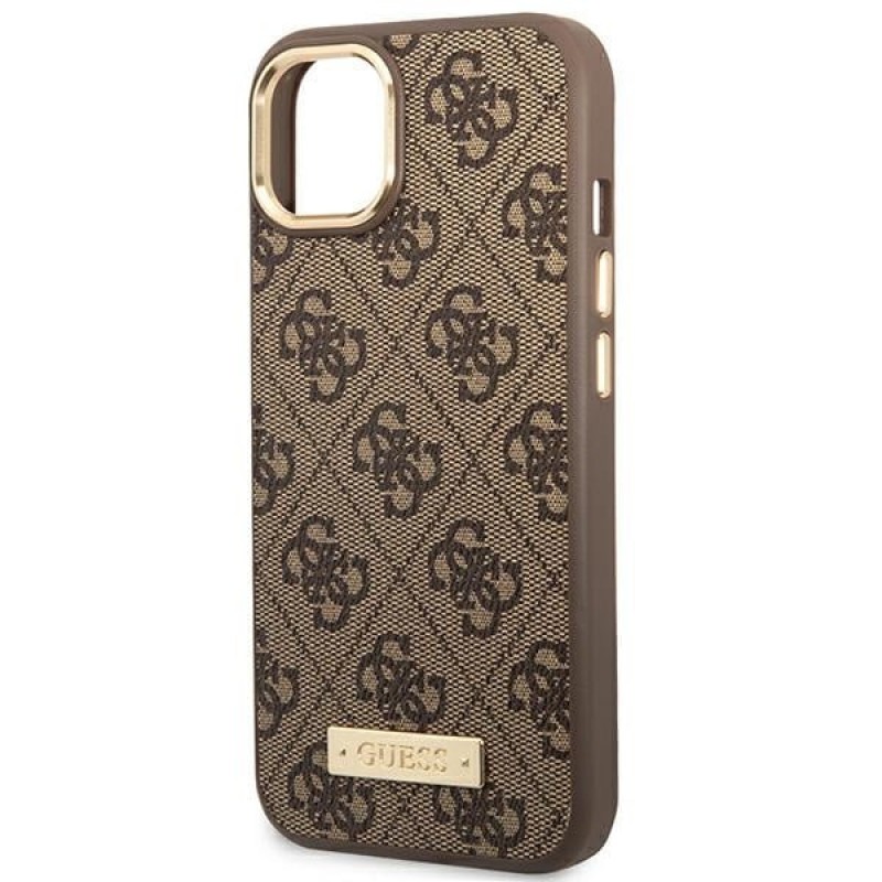 Guess GUHMP14MU4GPRW Apple iPhone 14 Plus / 15 Plus ruskea kova kuori, 4G Logo Plate, MagSafe