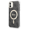 Guess GUBPN61H4EACSK kuori + langaton laturi Apple iPhone 11:lle, 4G Print, musta kova kuori, MagSafe