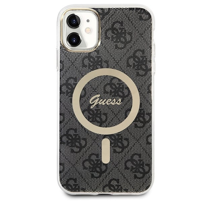 Guess GUBPN61H4EACSK kuori + langaton laturi Apple iPhone 11:lle, 4G Print, musta kova kuori, MagSafe