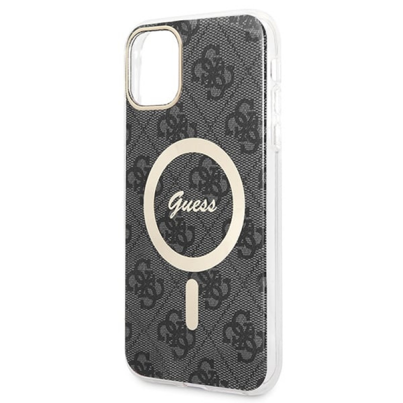 Guess GUBPN61H4EACSK kuori + langaton laturi Apple iPhone 11:lle, 4G Print, musta kova kuori, MagSafe