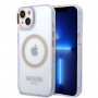 Guess GUHMP14SHTCMU Apple iPhone 14 violetti kova kuori, Gold Outline Translucent, MagSafe
