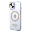 Guess GUHMP14SHTCMU Apple iPhone 14 violetti kova kuori, Gold Outline Translucent, MagSafe