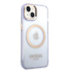 Guess GUHMP14SHTCMU Apple iPhone 14 violetti kova kuori, Gold Outline Translucent, MagSafe