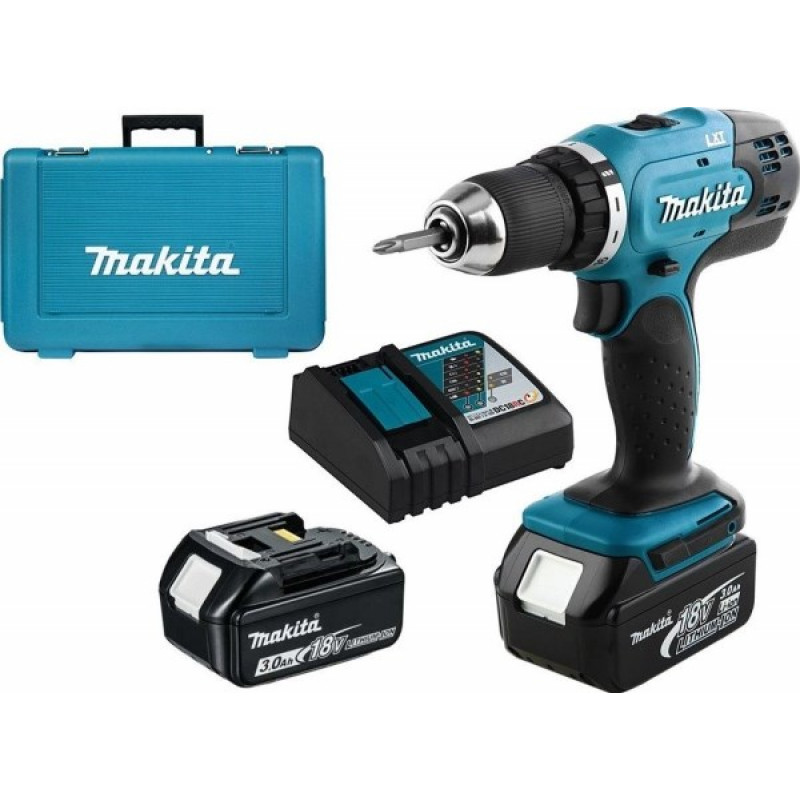 Makita DDF453RFE akkuporakone 2 akulla ja pikaistukalla, musta/sininen