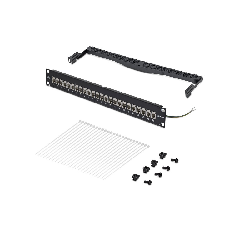 StarTech.com C6APANELSTP241UFT 24-porttinen 1U läpivientipatch-paneeli, suojattu Cat6a, RJ45, 19", musta