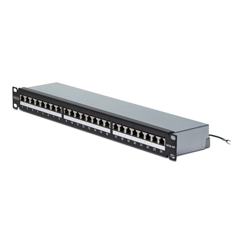 StarTech.com C6APANELSTP241UPD 24-porttinen 1U suojattu Cat6A-patch-paneeli, 110 punch-down, rack-asennettava, RJ45 STP, 48.3 cm (19"), hopea