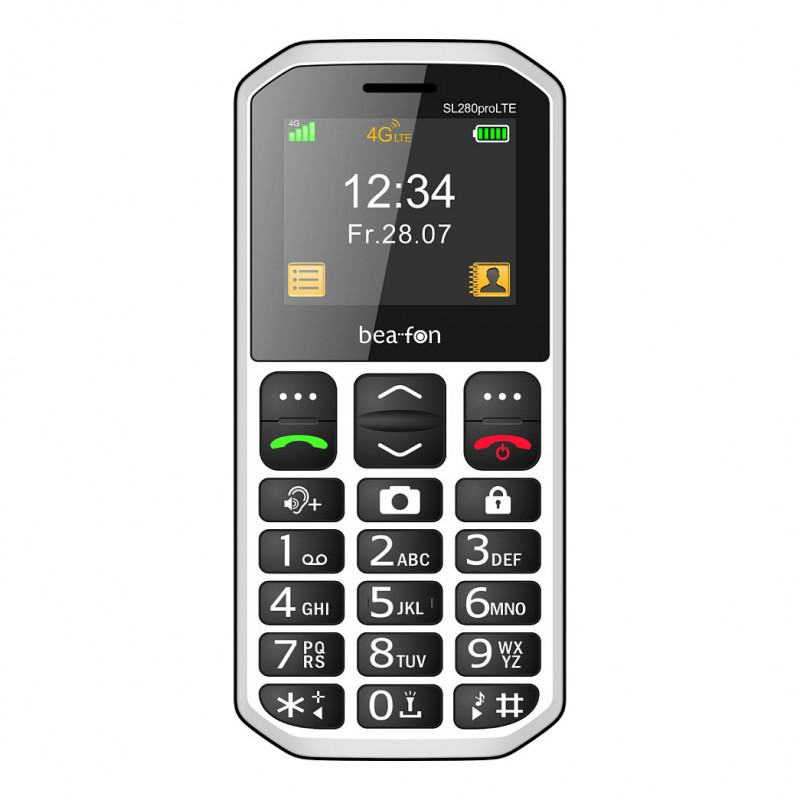 Beafon SL280pro LTE 4G Silver Line suurilla näppäimillä varustettu peruspuhelin, musta-valkoinen