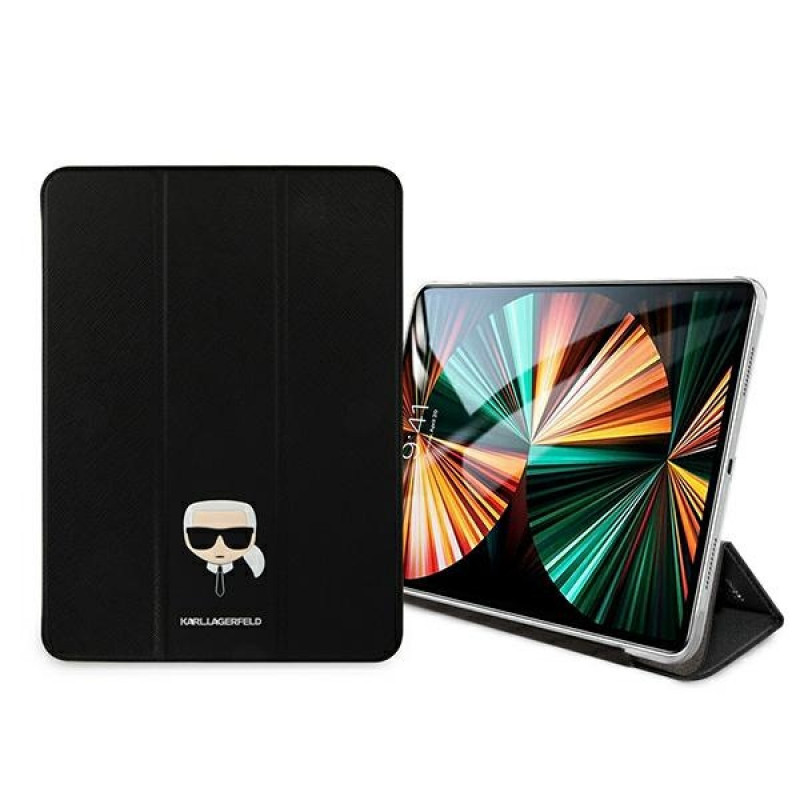 Karl Lagerfeld KLFC11OKHK Book Cover for Apple iPad Pro 11 2021 3rd Gen, musta Saffiano Karl Head