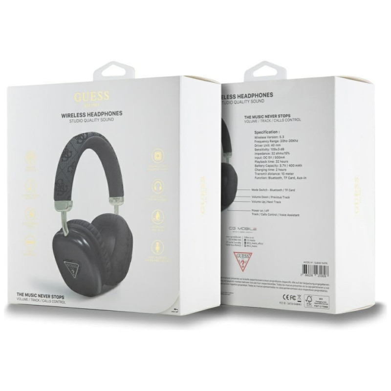 Guess 4G Triangle Logo langattomat over-ear-kuulokkeet, Bluetooth 5.3, musta