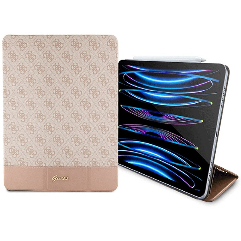 Guess GUFCP12PS4SGP Apple iPad Pro 12.9" (2020/2021/2022, 4./5./6. sukupolvi) Kirjakotelo, 4G Stripe Allover, pinkki