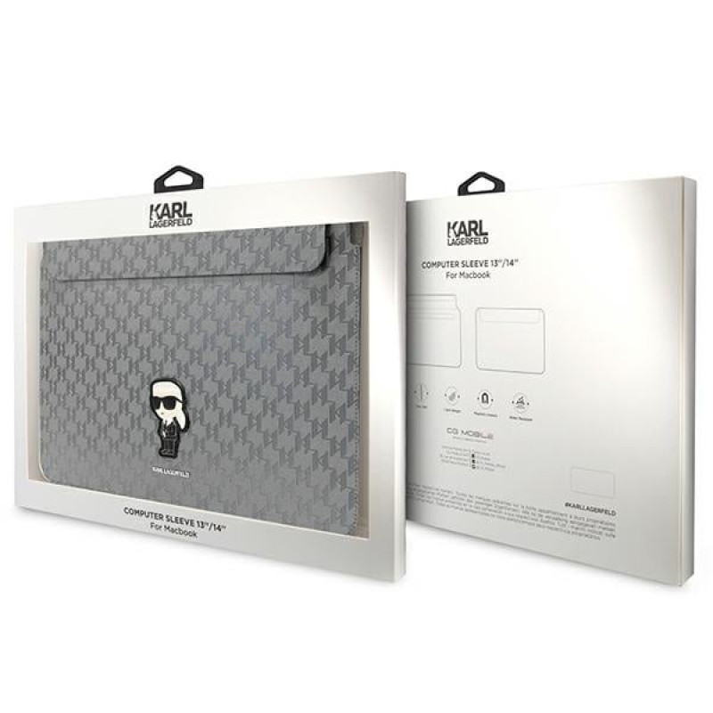 Karl Lagerfeld KLCS14SAKHPKG Kannettavan tietokoneen suojahiha 14", hopea, Saffiano Monogram Ikonik
