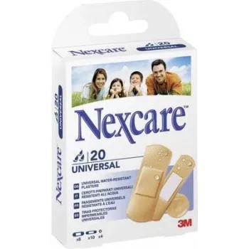 3M Nexcare Universal laastari, 20 sekalaista strip-laastaria, ihonvärinen, hengittävä ja vedenpitävä, lateksiton (N0320AS)