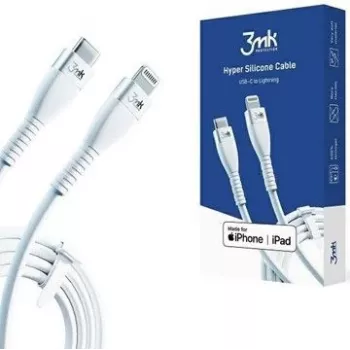 3MK Hyper silikonikaapeli USB-C - Lightning 20W 3A valkoinen 1m