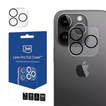 3MK Lens Pro Full Cover kameran linssinsuoja karkaistusta lasista iPhone 14 Pro / 14 Pro Max -malliin alumiinikehyksellä ja asennuskehyksellä (1 kpl, musta)